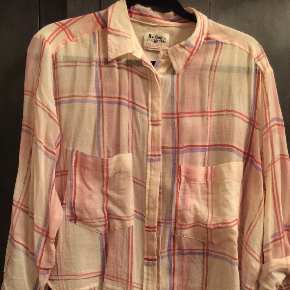 Two Holding Horses Plaid Blouses - size Medium